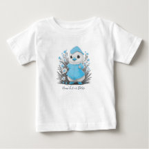 Camiseta Infantil Flores Azuis de Pato em Aquarela