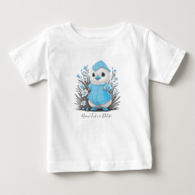 Camiseta Infantil Flores Azuis Pato Aquarela (Frente)