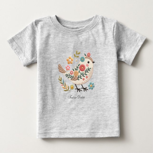 Camiseta Infantil Flores Folhas Passarinho Rosa Be (Frente)