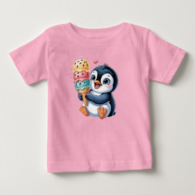Camiseta Infantil Fofa de Pinguim com Sorvete (Frente)