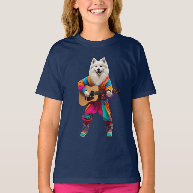Camiseta Infantil Funny Samoyed Rock Star (Frente)