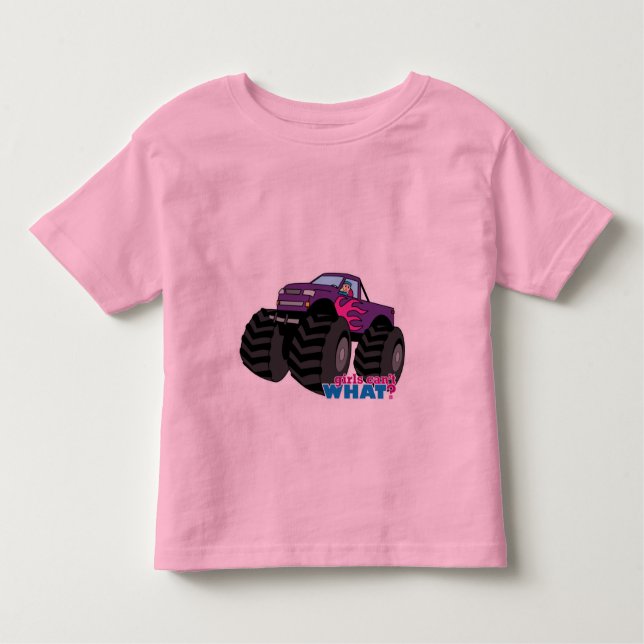 Camiseta Infantil Garota Loira Dirigindo Monstro Roxo (Frente)