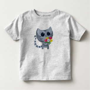 Camiseta Infantil Gato bonito e flores do gatinho
