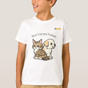 Camiseta Infantil Gato e Cachorro Amigos Cartoon F