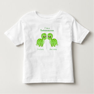 Camiseta Infantil Gêmeos do Dinossauro Verde Bonito Personalizados