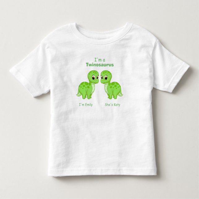 Camiseta Infantil Gêmeos do Dinossauro Verde Bonito Personalizados (Frente)