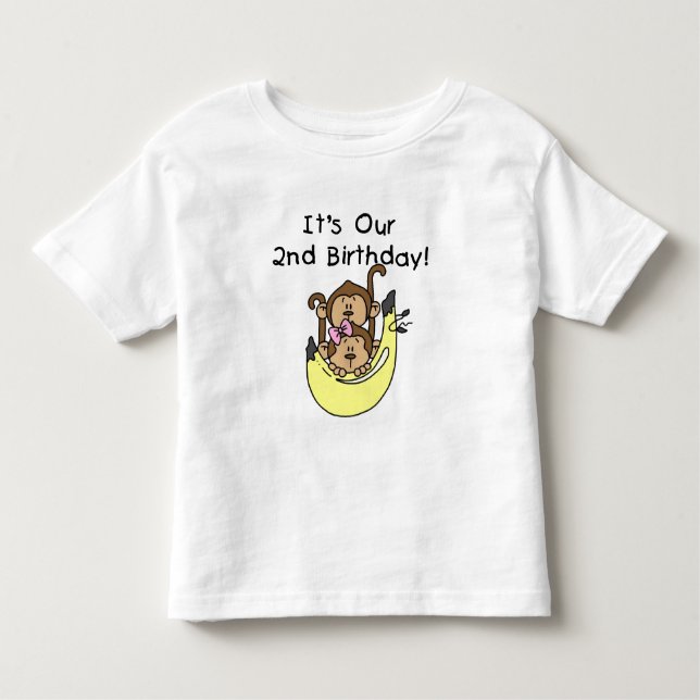 Camiseta Infantil Gêmeos, Macaco, segundo aniversário (Frente)
