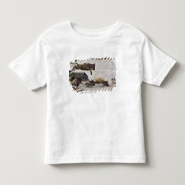 Camiseta Infantil Gnu saltando para o rio Mara (Frente)