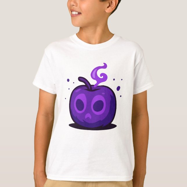Camiseta Infantil Halloween de Maçã Roxa Assustado (Frente)