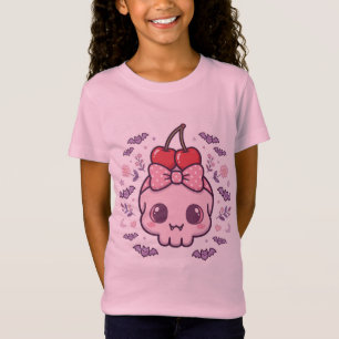 Camiseta Infantil Halloween Rosa Crânio de Cereja