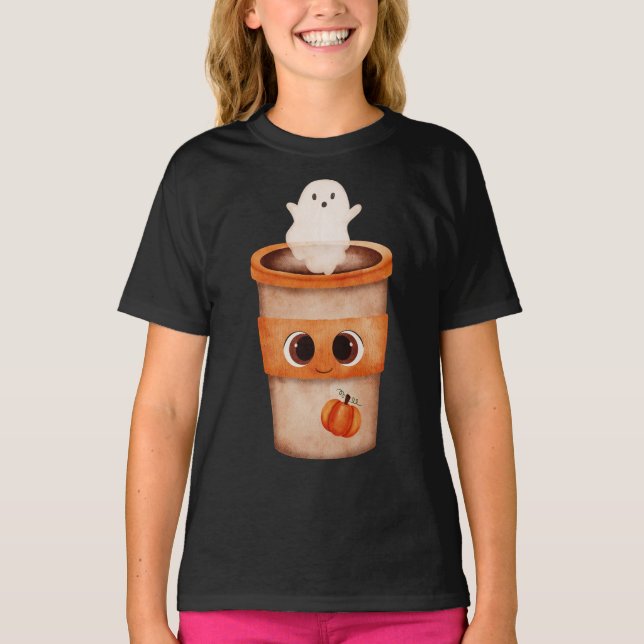 Camiseta Infantil Halloween Xícara de Café Fantasm (Frente)