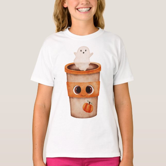 Camiseta Infantil Halloween Xícara de Café Fantasm (Frente)