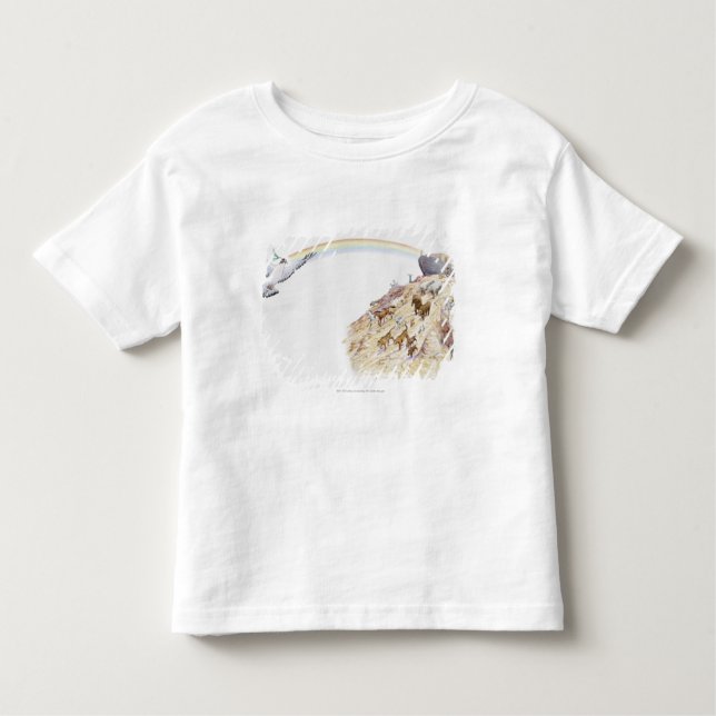 Camiseta Infantil Ilustração da arca de Noah com sair dos animais (Frente)