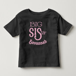 Camiseta Infantil Irmã Mais Velha Rosa BIG Curvada Texto Menor Perso