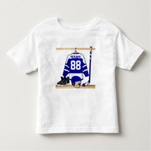 Camiseta Infantil Jersey de Hóquei em Gelo Branco e Azul Personaliza