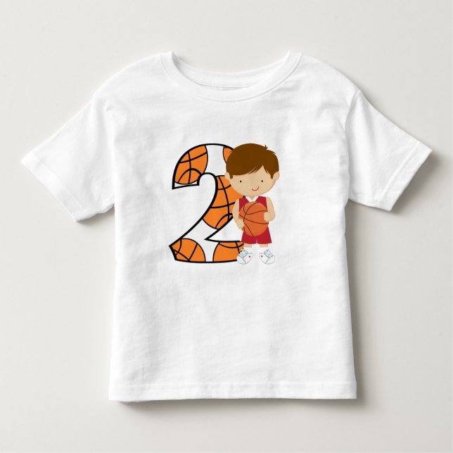 Camiseta Infantil Jogador de Basquete Branco e Vermelho segundo aniv (Frente)