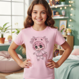 Camiseta Infantil Kawaii Axolotl Girl Chibi