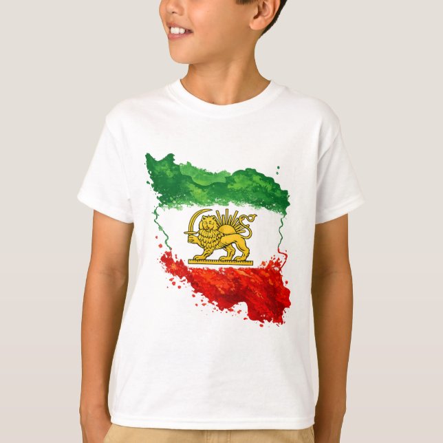 Camiseta Infantil Leão e Sol Persa | Mapa do Irã p (Frente)