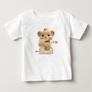 Camiseta Infantil Leão Fofo Letra L   Alfabeto Ani