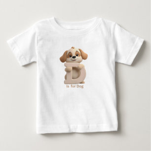 Camiseta Infantil Letra D Cachorro Fofo Alfabeto