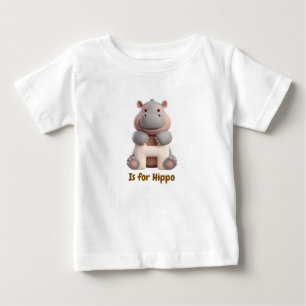 Camiseta Infantil Letra H Hipopótamo Fofo Alfabe
