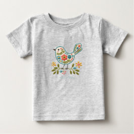 Camiseta Infantil Little Bird Folhas Verdes Florai