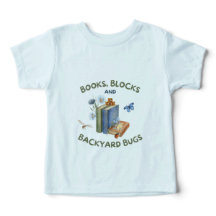 Camiseta Infantil Livros, Blocos e Bugs no Quintal