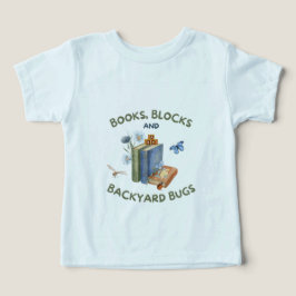 Camiseta Infantil Livros, Blocos e Bugs no Quintal
