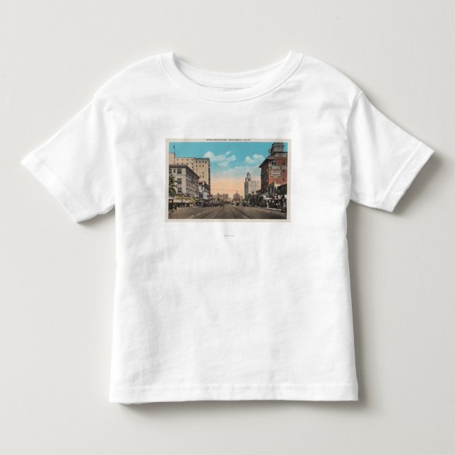 Camiseta Infantil Long Beach, CA - opinião do bulevar do oceano (Frente)