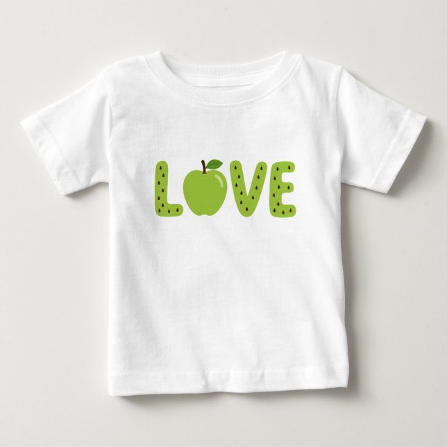 Camiseta Infantil LOVE de Maçã Verde Fofa (Frente)