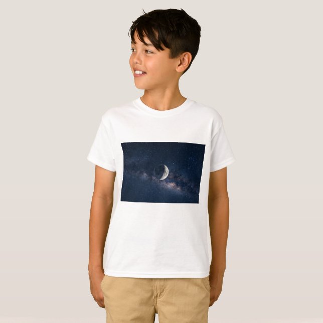Camiseta Infantil Lua e Estrelas Fofas | Noite Cel (Frente Completa)