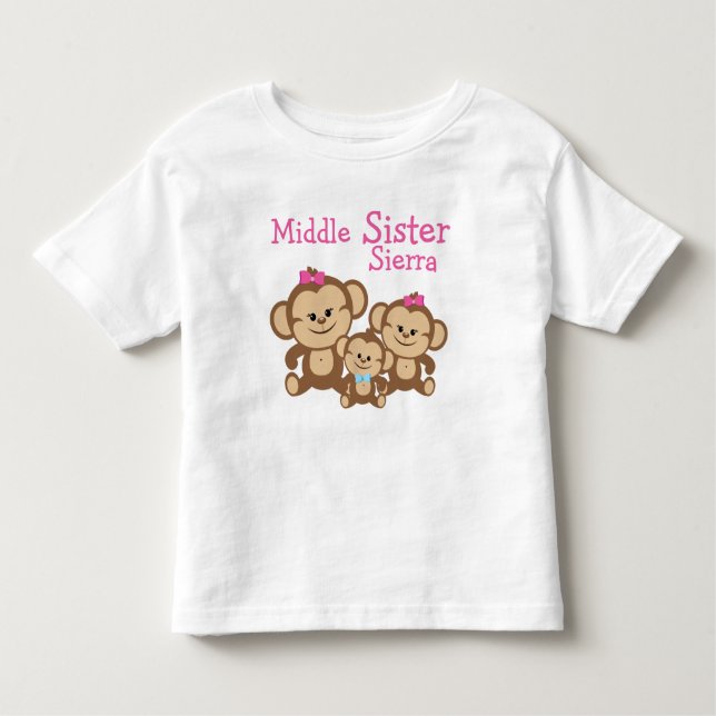 Camiseta Infantil Macacos Personalizados Irmã Média (Frente)
