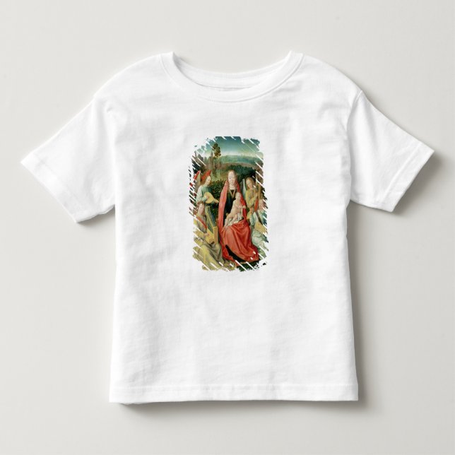Camiseta Infantil Madonna e criança cercados por anjos (Frente)
