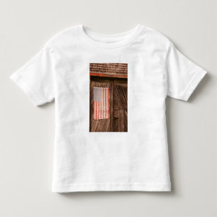 Camiseta Infantil Maine, Bandeira Americana desbotada na porta de um