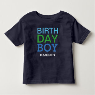 Camiseta Infantil Marinho de Aniversário Moderno Nome Azul Número de