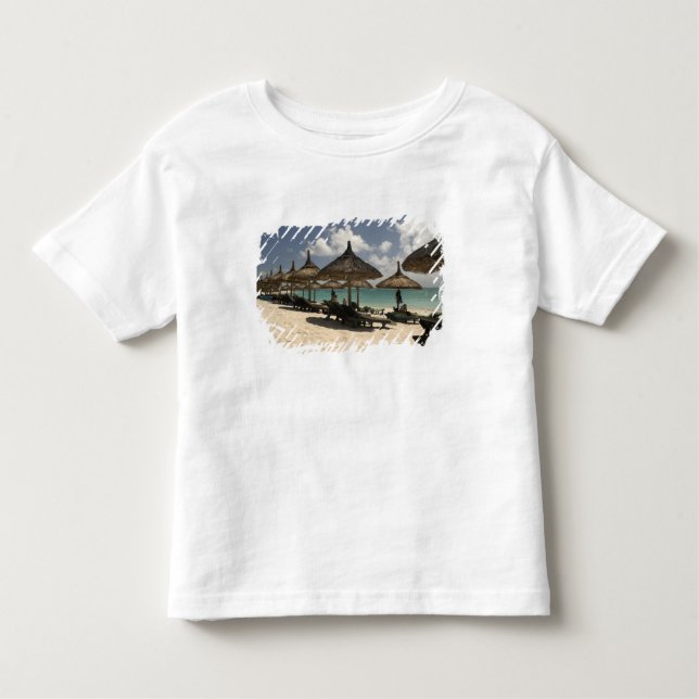 Camiseta Infantil Maurícia, Poste de Flacq. Cena na praia (Frente)