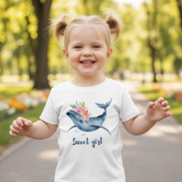 Camiseta Infantil Menina Baleia Aquarela Floral Do
