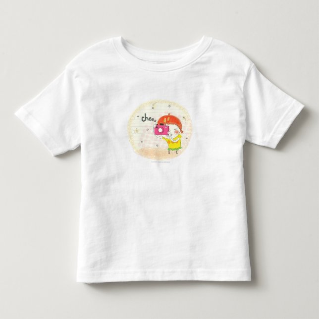 Camiseta Infantil Menina segurando câmera, clicando (Frente)