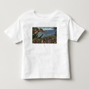 Camiseta Infantil Meninas gostando de um Vista das margens de Laguna