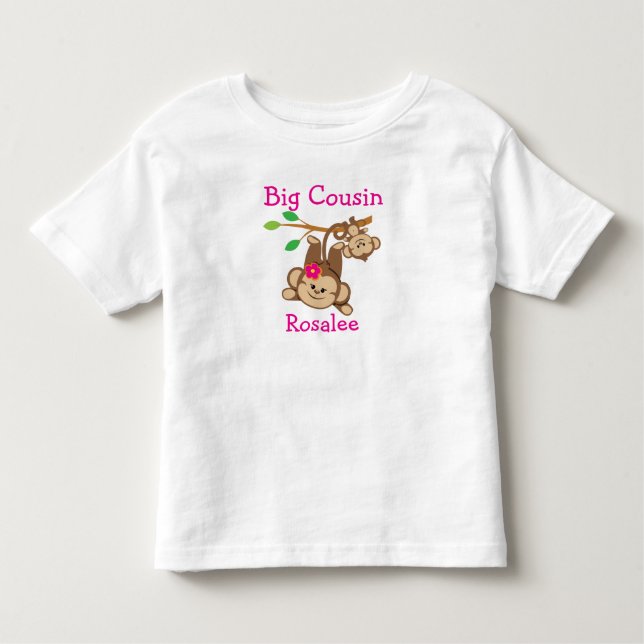 Camiseta Infantil Menino Personalizado, Macacos-Garota, Primo Grande (Frente)