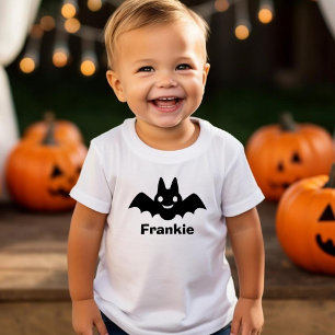 Camiseta Infantil Meninos Morcegos Pretos Fofos Monograma Nome Hallo
