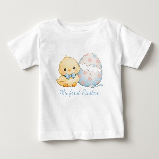 Camiseta Infantil Meu Primeiro Pintinho de Páscoa  (Frente)