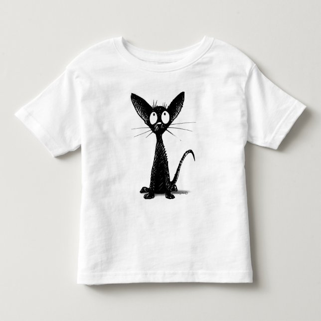 Camiseta Infantil Miúdos engraçados do gato preto (Frente)