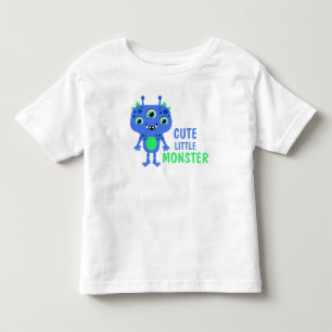 Camiseta Infantil Monstro Azul Verde Fofo de 3 Olh
