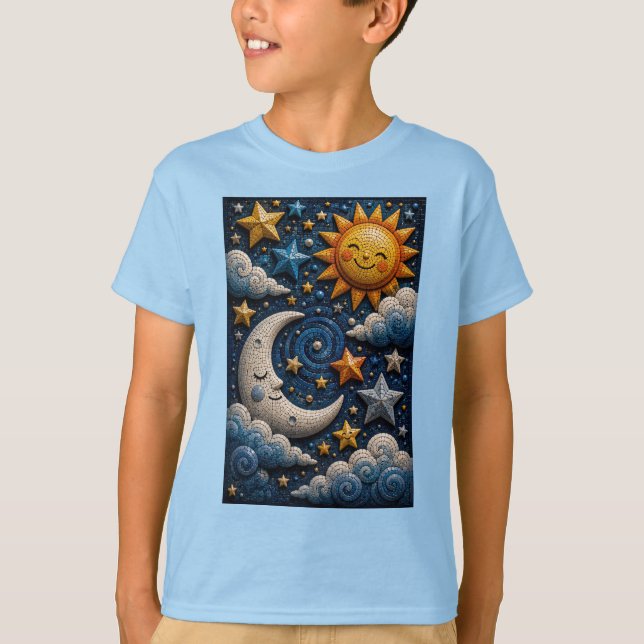 Camiseta Infantil Mosaico 3D Aventura Celestial (Frente)