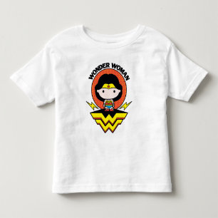 Camiseta Infantil Mulher Maravilha Chibi com Bolinhas e logotipo