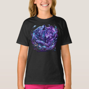 Camiseta Infantil Mystic Galaxy Azul Arte de Lobo