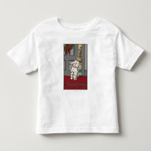 Camiseta Infantil Natal GreetingsKid que espreita para o papai noel