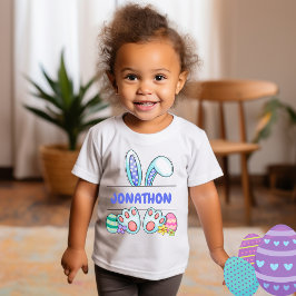 Camiseta Infantil Nome Coelho Menino Feliz Páscoa