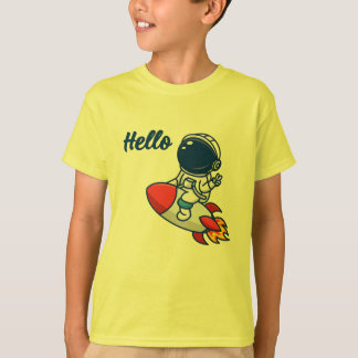 Camiseta Infantil "Olá" Astronauta Fofo Pilotando